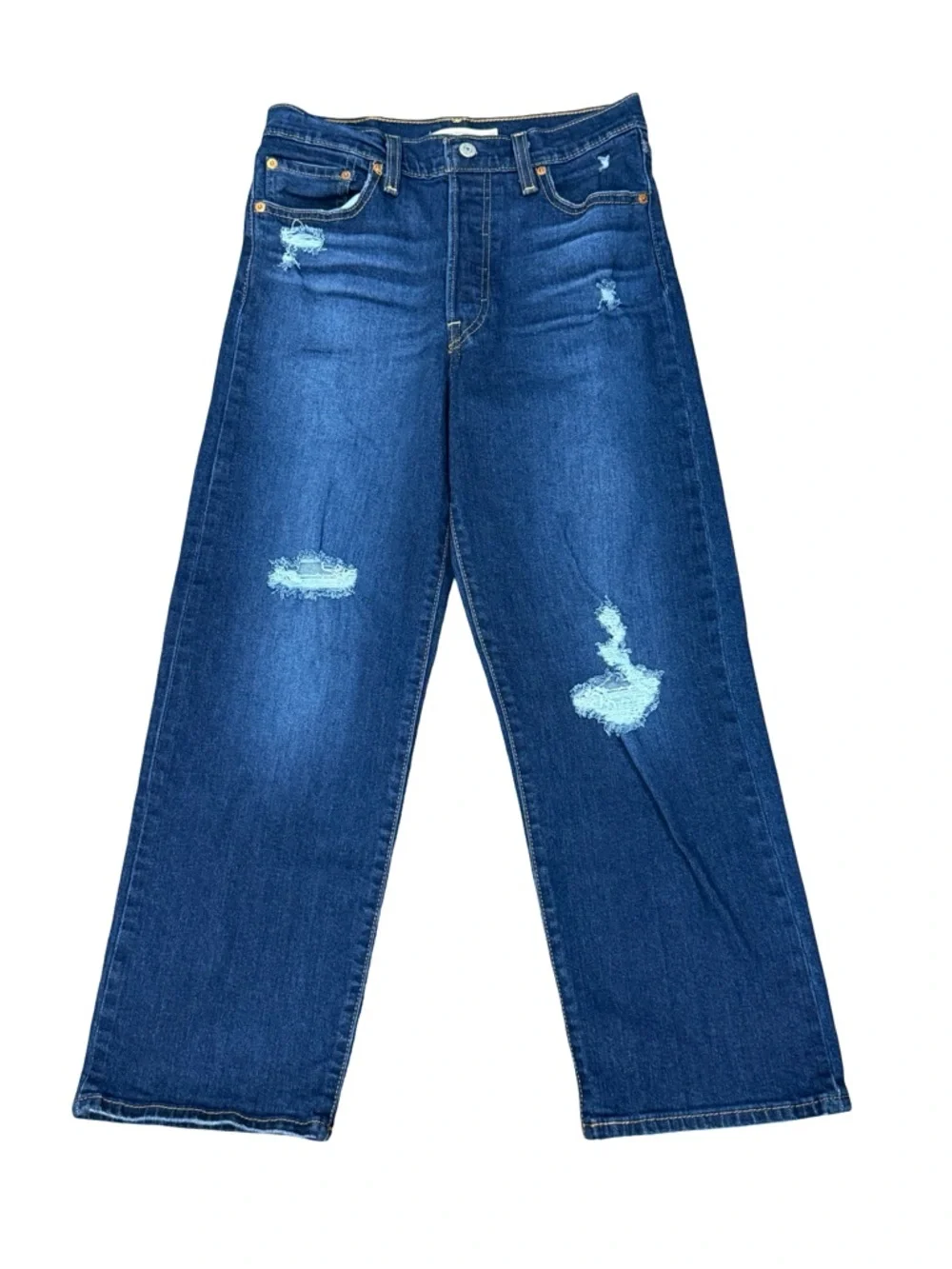 👖 Levi's Ribcage Straight Ankle Jeans Size 28 High Rise Distressed Medium Dark